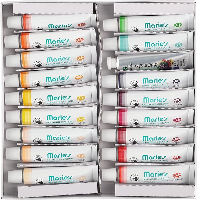 Marie's Artist Gouache Paint Sets - Highly Pigmented Gouache for Painting, Artists, Illustrators & Designers - Set of 36 Assorted Color Tubes (12mL/0.4oz)