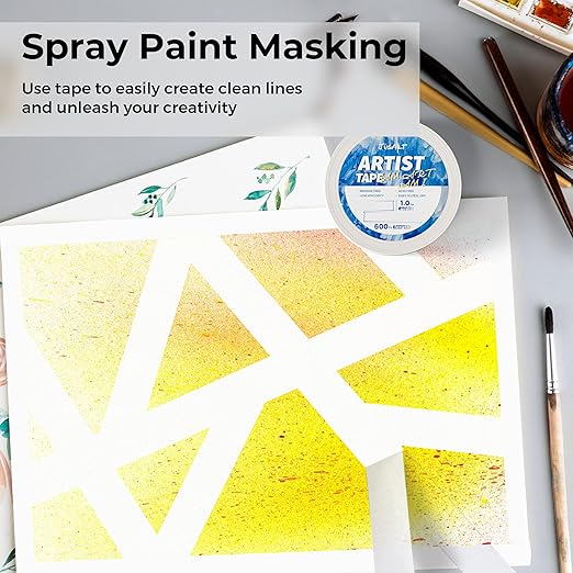 JusArt 3 Packs Artist Tape for Watercolor Paper, 1 inch Wide Total 600FT Long, White Art Tape for Masking, Framing, Painting, Acid Free, Low Tack