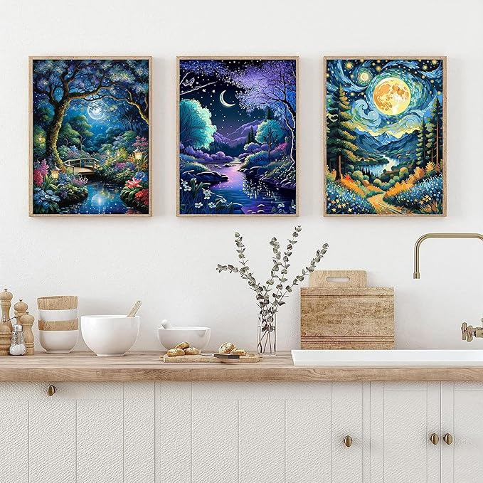 Meothan 6 Pack Diamond Painting Kits Moon Landscape Diamond Art Kits for Adults Beginners, 5D DIY Full Round Drill Paint with Diamond Dots Gem Art Set for Home Wall Decor 12 x 16 Inch