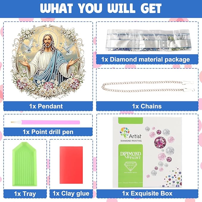 NAIMOER Diamond Art Hanging Kits for Adults Jesus 5D Special Shaped Rhinestone, DIY Acrylic Diamond Art Painting Window Pendants Home Garden Wall Hanging Ornament Kits, Double Sided