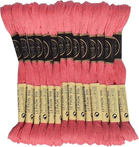 LE PAON Embroidery Floss, 14-Pack Six Strands 100% Long Staple Cotton Embroidery Thread, 8.7-Yard，Color Number：956, Geranium
