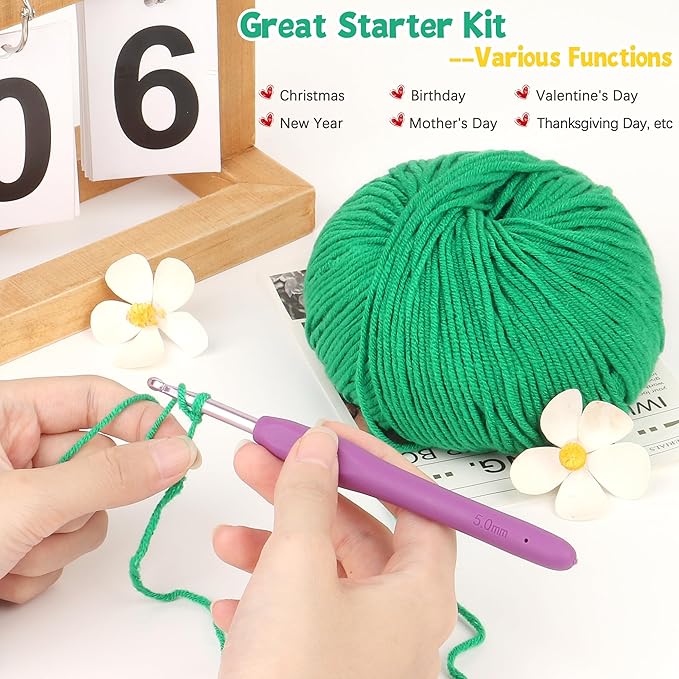 katech cotton yarn for crocheting-55% cotton 45% acrylic-4 medium (worsted)-super soft milk cotton yarn-great crochet and knitting starter kit for colorful craft（dark green）