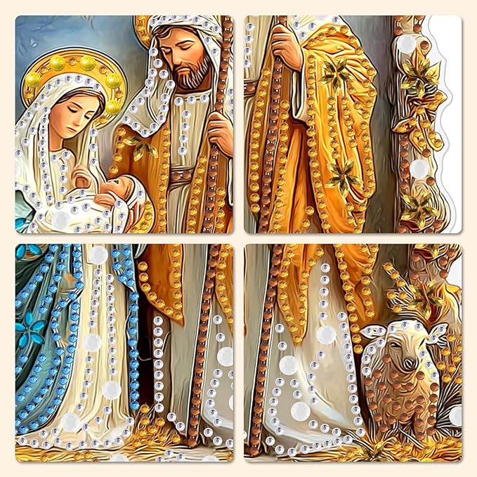 MXJSUA Diamond Art Hanging Kits for Adults Beginners, DIY Acrylic 5D Special Shaped Crystal Diamond Gem Art Painting Hanging Ornament for Home Wall Decor and Gift Nativity Jesus