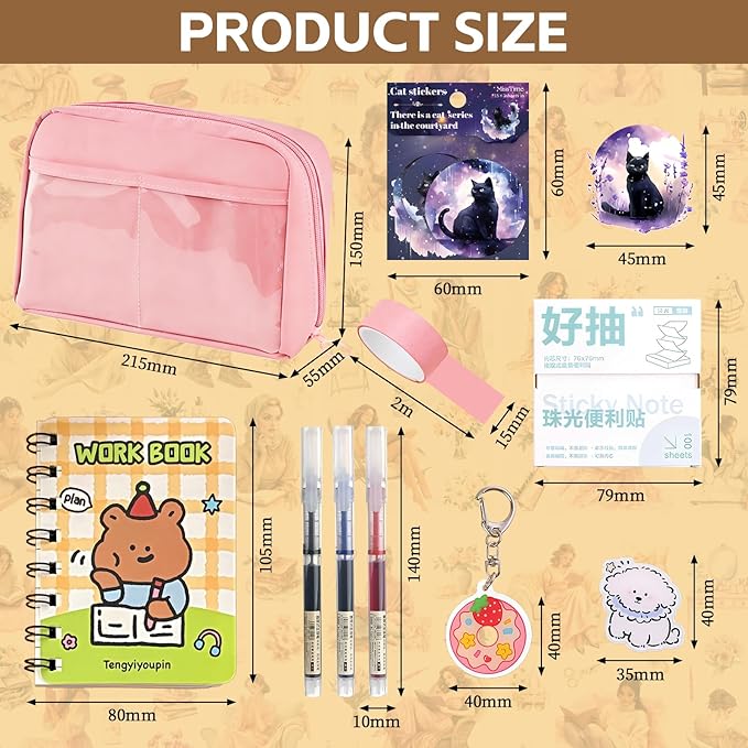 Gryast Complete Student Stationery Set Junk Journal Kit - All-in-One Scrapbook Supplies with Dog Pins, Pens, Stickers, Notebooks & More | Creative Journal Supplies for Memory Keeping(Pink)