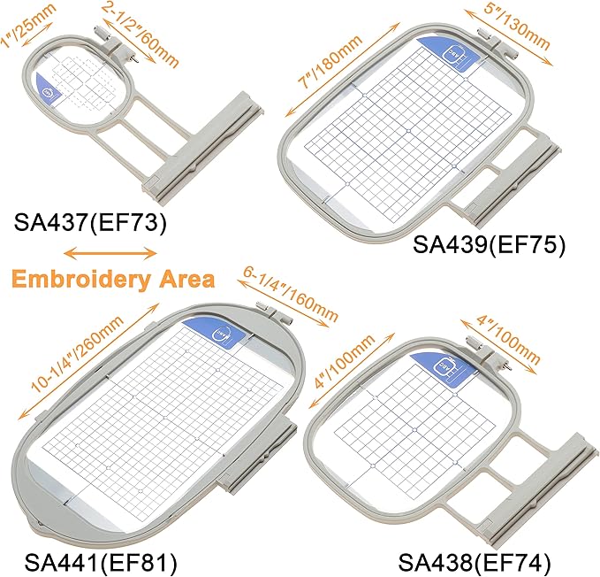 new brothread embroidery machine hoop 4 in 1 set (sa437+sa438+sa439+sa441) compatible with brother innovis nq3600d/3500d nq1700e/1600e/1400e ve2200 4000d 1500d v7 v5 v3 babylock ellegante/aventura