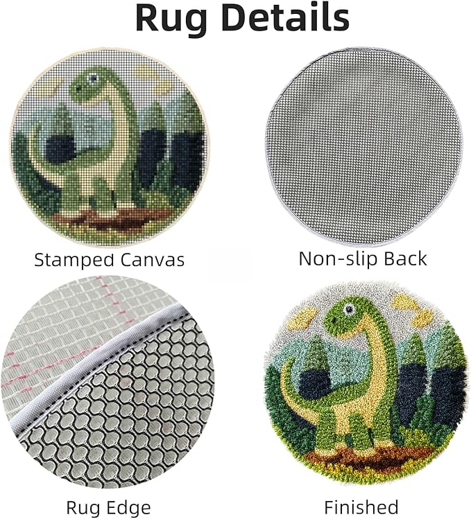Latch Hook Rug Kit Dinosaur Easy for Beginners Round Shape Carpet Crochet Yarn Craft Mini Rug DIY Hook and Latch Little Tapestry for Home Decor 30x30cm-2