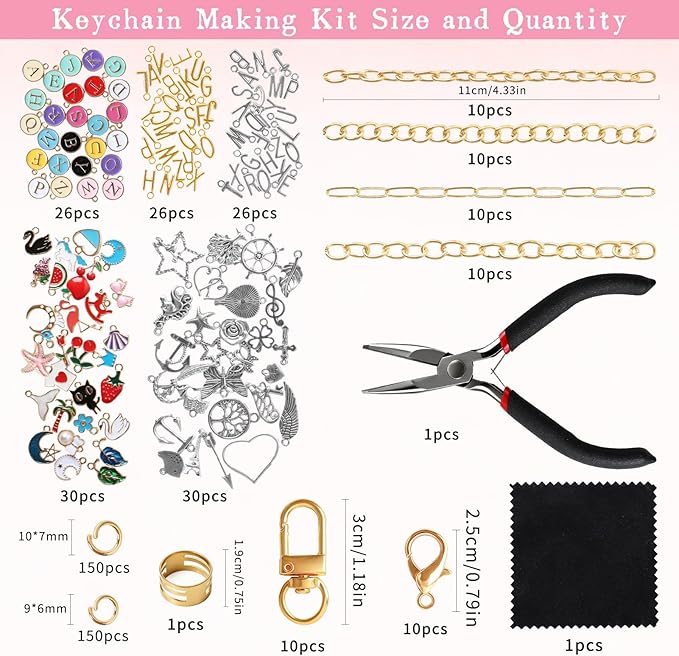 SUTROMA Lip Gloss Charm Keychain Kit - 501pcs Bag Charm Kit with 138 Charms 10 Keychain Clips 40 Extender Chains & Jewelry Plier - DIY Jewelry Making Supplies for Keychains and Purse Charms