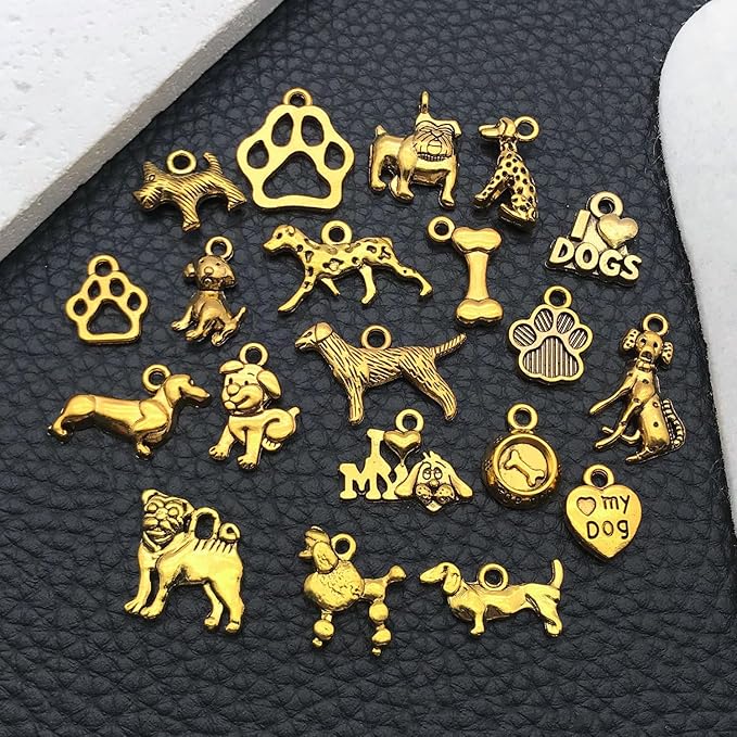 Youdiyla 100pcs Craft Supplies Pet Dog Animals Charms Pendants for Crafting Jewelry Findings Making Accessory for DIY Necklace Bracelet (Golden)