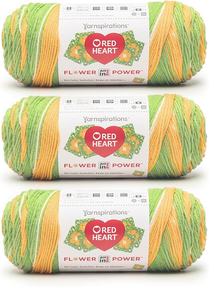 Red Heart All in ONE Flower Power What in Carnation Yarn - 3 Pack of 8.8oz/250g - 100% Acrylic - #4 Worsted (Medium) - 440 Yards - Knitting/Crochet
