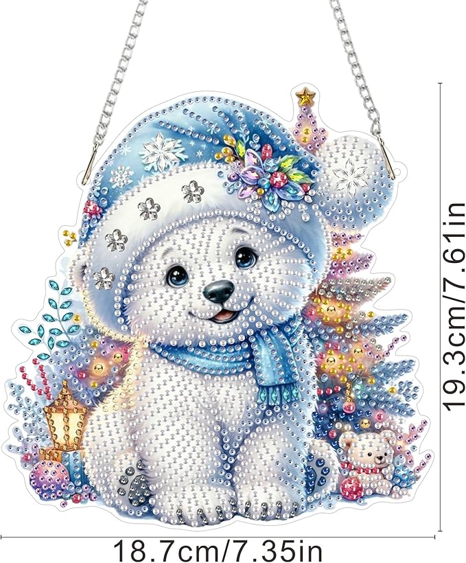 SENQAO Bear Diamond Art Hanging Kits for Adults Kids, Christmas Diamond Art Suncatchers, 5D Special Shape Diamond Painting Pendant Window Ornament Gifts for Home Garden Door Wall Decor