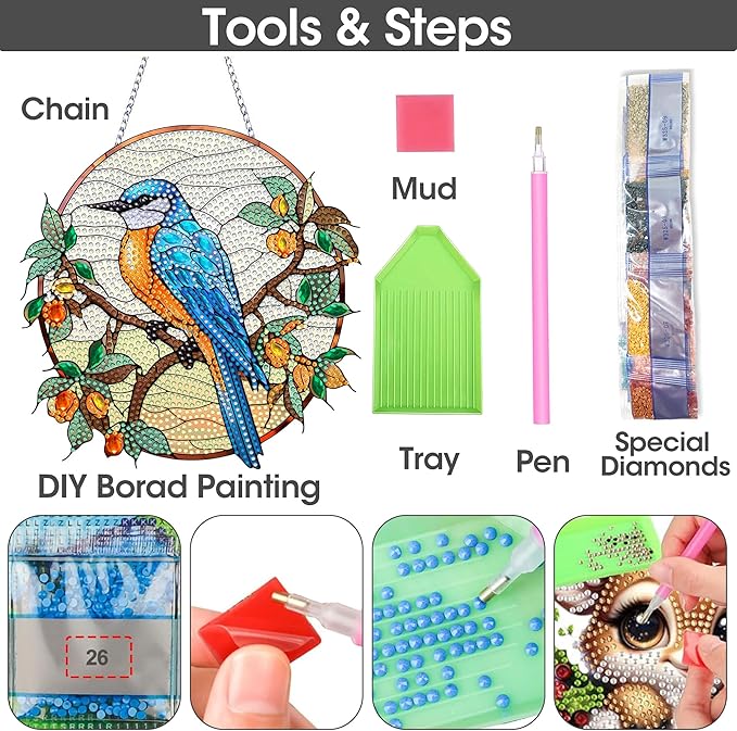 SKRYUIE Bird Hanging Diamond Art Kits for Adults Pendant Suncatcher, Special Shaped Crystal DIY Pearl Diamond Painting Kit, Gift for Mother Spring Summer Window Wreath Decor 7.91 x 7.76 Inch A12