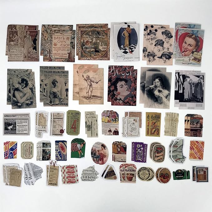 Esweny 200PCS Vintage Scrapbooking Supplies Kit for Journaling,Junk Journal Planners Aesthetic Cottagecore Room Decor Wall Art Collage Album (Retro Memory)