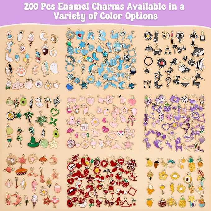 300Pcs Charms for Jewelry Making, Wholesale Bulk Assorted Gold-Plated Enamel Earring Charms for DIY Necklace Bracelet Jewelry Making and Crafting (Enamel Color)