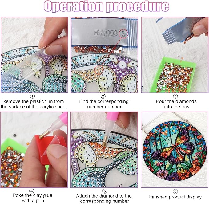 Tontut Hanging Decorations Diamond Painting Kits, Window Pendant DIY Butterfly Flower Diamond Painting, Special Shape Diamonds Art Home Wall Garden Window Decoration
