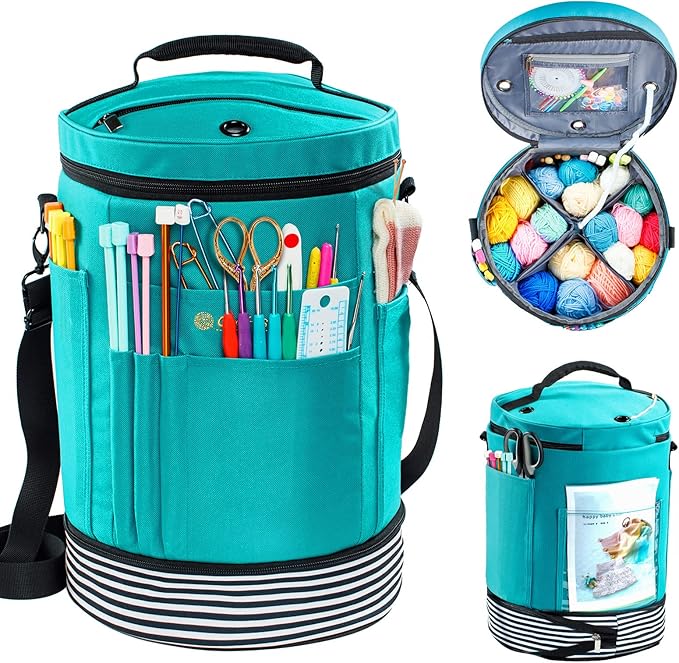 Expandable Yarn Storage Organizer, Crochet Bag & Yarn Tote with Zipper Closure, Yarn Holder for Crocheting and Knitting for Yarn Skeins, Hooks, Needles,Accessories – Gift for Crafters
