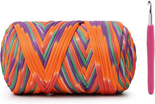 Elastic Fabric T Shirt Yarn for Crocheting，Beginner Crochet Yarns with Polyester Spandex Blend,Total 400g/114yds Soft Tshirt Yarn for Crochet Crafts/Bags/Baskets（Vibrant Orange）