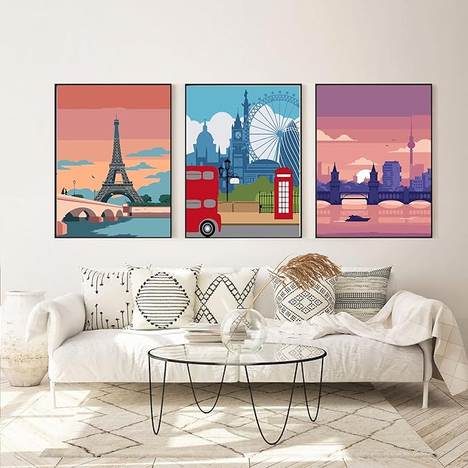 cupmod 6 Packs Paint by Number Kits for Adults Beginners,City Travel Easy Acrylic Kits,Oil Painting Art on Canvas Without Frame Home Wall Decor 7.8x11.8inch (MT11189-MT11194)