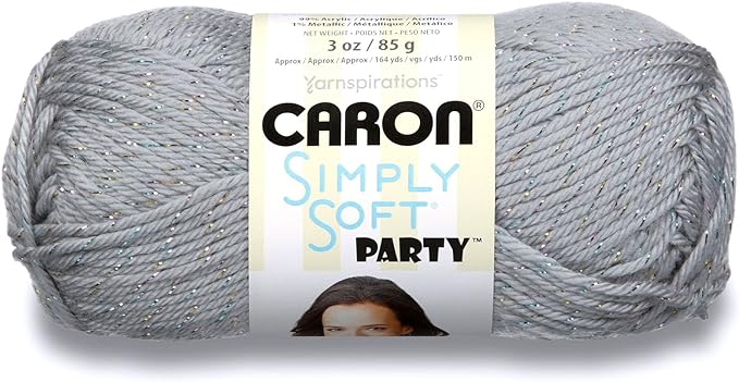 Caron Simply Soft Party Yarn, 3 oz, Medium Worsted 4 Gauge, - Silver - For Crochet, Knitting & Crafting