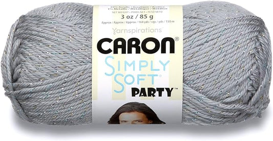 Caron Simply Soft Party Yarn, 3 oz, Medium Worsted 4 Gauge, - Silver - For Crochet, Knitting & Crafting