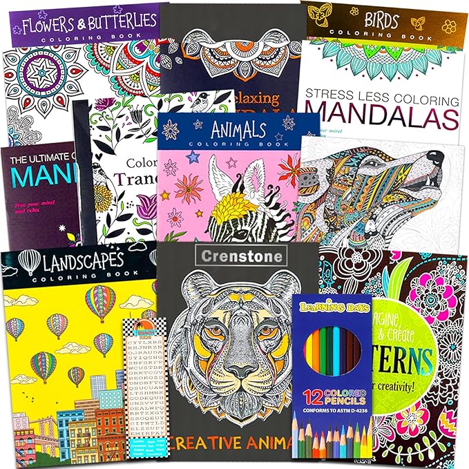14 Pack Adult Coloring Super Set - Mandala Coloring Books for Adults Stress Relief Bundle Featuring Mandalas and More