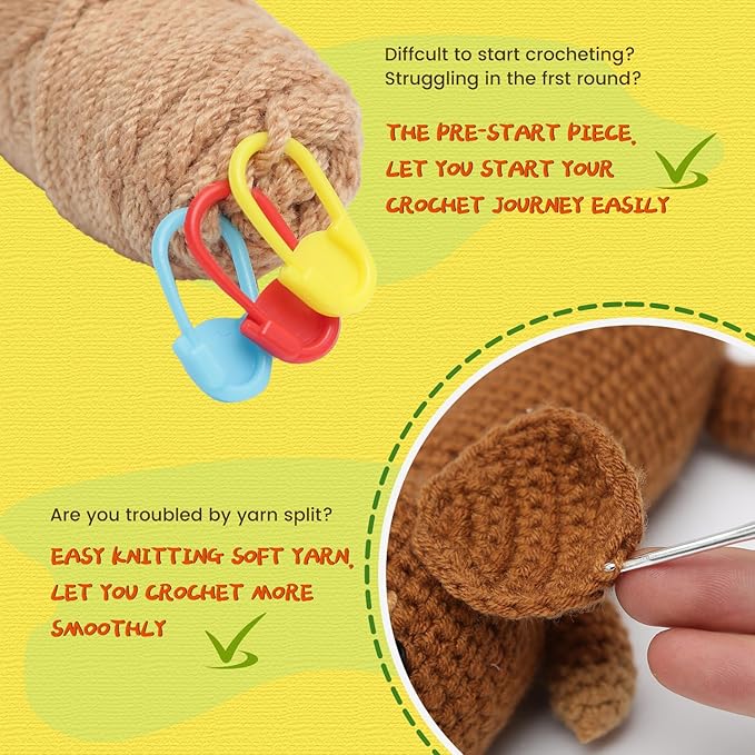 GONELYON Crochet Kit for Beginners - 2 PCS Crochet Dachshund Beginner Crochet Kit, with Step-by-Step Video Tutorials, Beginner Crochet Kit for Adults, Animal Craft Knitting Kit Crochet Gifts