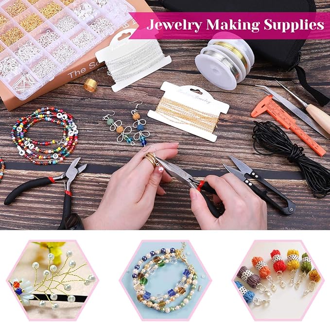 shynek Jewelry Making Supplies Kit for Adults, Jewelry Making Tools with Earring Hooks, Findings, Wires, Chains and Helping Hands for Crafts Making and Repair