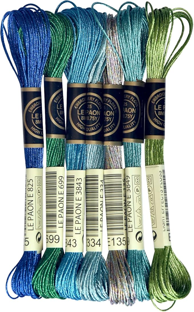 LE PAON Embroidery Floss Metallic Thread (Blue-Green Series)