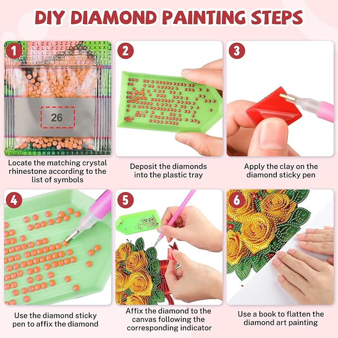 Bowetile Valentine's Day Diamond Art Hanging Kits for Adults, Diamond Art Suncatchers Yellow Roses, 5D Special Shape Diamond Painting Flowers Pendant Window Ornament Gifts for Home Door Wall Decor