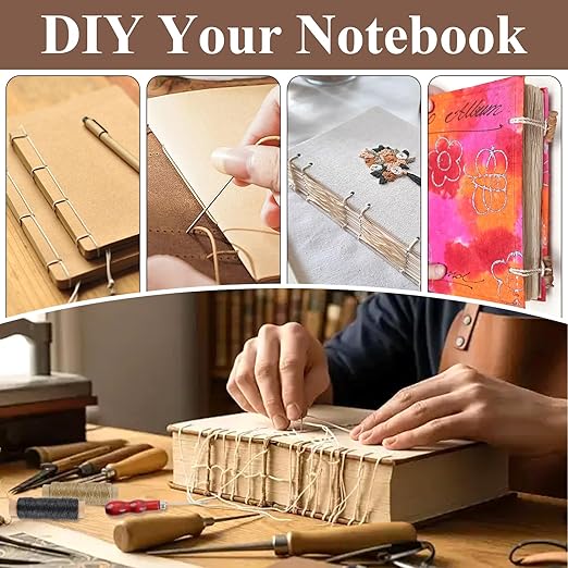 Wood Book Binding Cradle, Book Binding Kits Include Bookbinding Awl, Waxed Thread, Needle, Portable and Easy Store Hole Punching Supplies for DIY Crafts Scrapbook
