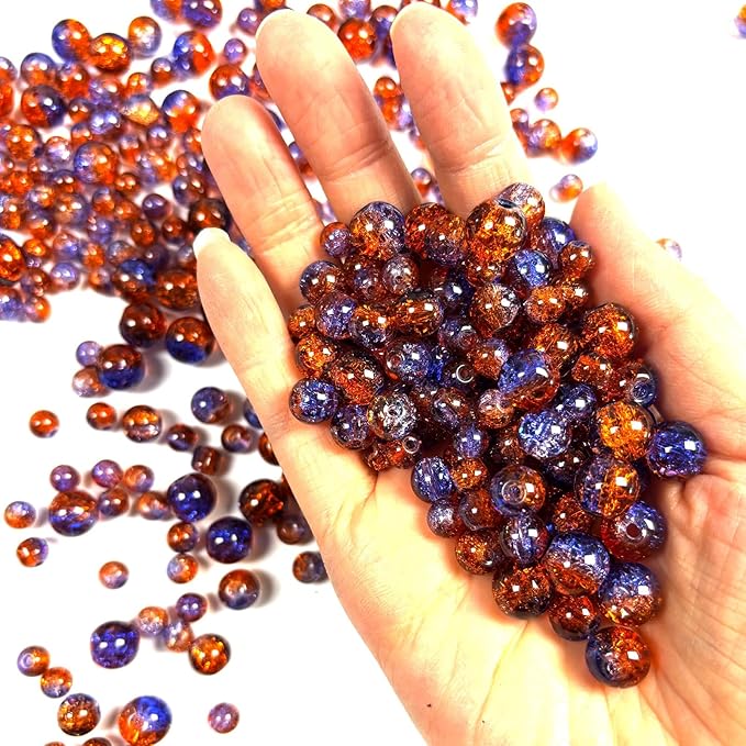 Glass Beads for Jewelry Making, 315Pcs Crackle Round 6/8/10mm Crystal Beads for Bracelet Craft Necklace Earring Making Wine Charms Wind Chimes, Red Amber with Blue Color