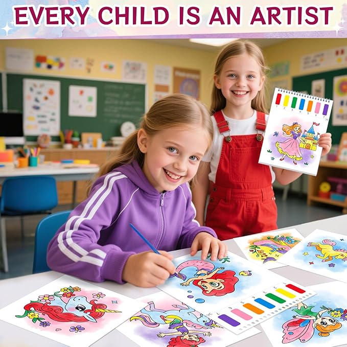 SOCOLER Paint with Water Coloring Books for Kids,Unicorn Theme Mess Free Watercolor Painting Papers Sets for Toddlers,Water Color Paint Kit,Art Craft Birthday Gift for Ages 1-3, 4-8