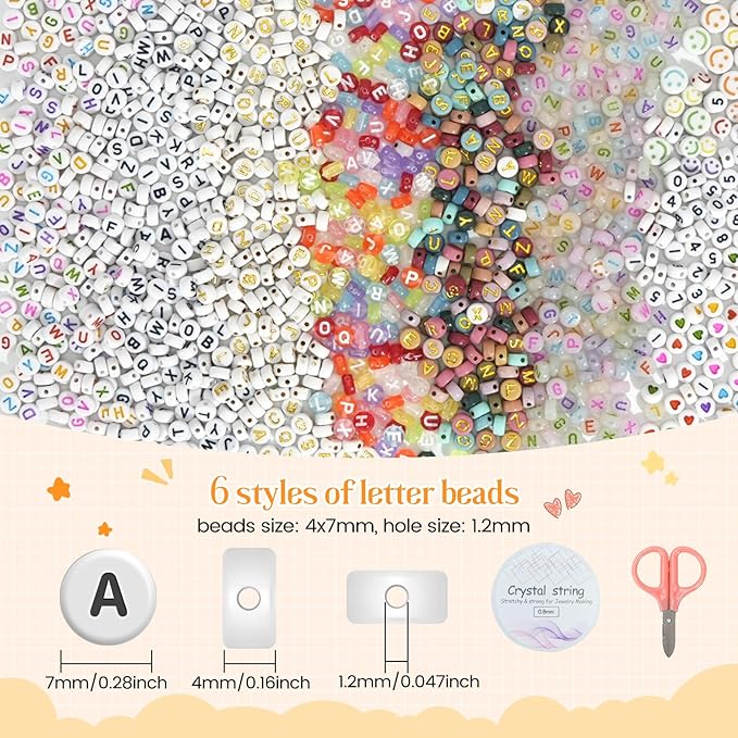 1400 Pcs Letter Beads Kit, 28 Styles White Acrylic Alphabet Beads Letter Beads for Jewelry Making wiht Number Beads Heart Beads Friendship Bracelet Kit