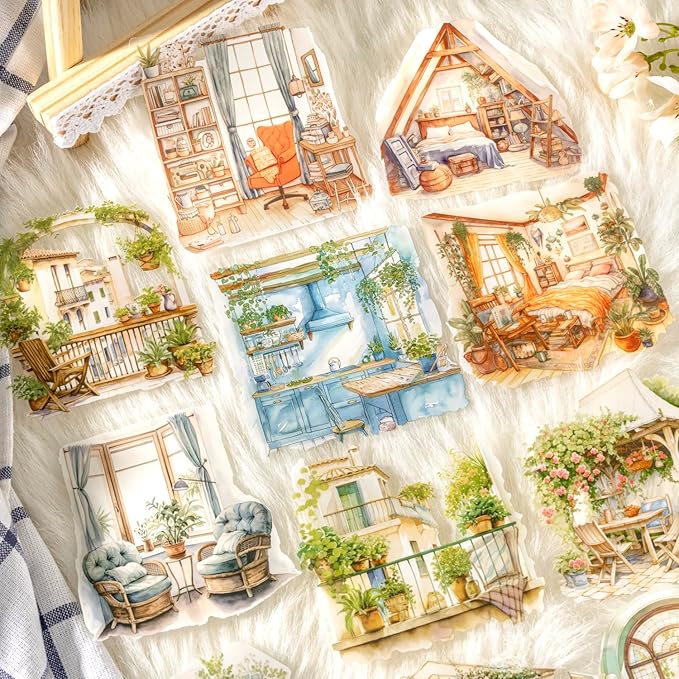 TIAMECH Lazy Time PET Stickers - 60 Pcs Comfort Leisure Moment Design, Waterproof Sticker for Journaling & Scrapbooking, Junk Journal Supplies, Ephemera & DIY Crafts