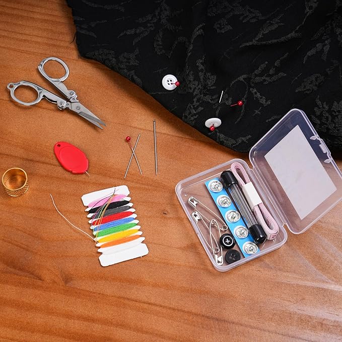 2 Pack Travel Sewing Kit, Mini Sewing Kit Travel Size with Multicolor Threads, Scissors, Needles, Buttons, Portable Emergency Sewing Set with Case, Sewing Repair Kit for Adults - Craft Supplies (2)