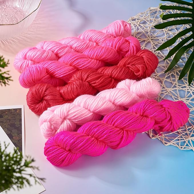 Cheriswelry 5 Skeins Soft Acrylic Fiber Yarn for Knitting 2.2mm Pink Theme Craft Sewing Cord Threads for Weaving Multicolor Skeins Yarn kit for Crochet Beginners Adults