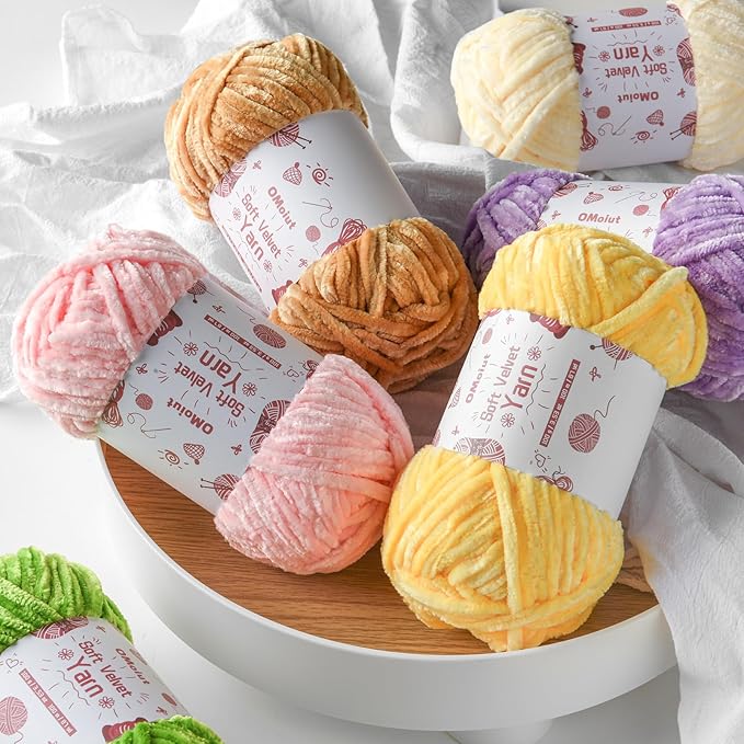 12 Pack Chenille Chunky Yarn - Baby Yarn for Crocheting Soft - Red Orange Green Blue Purple Black White Velvet Yarns Crochet Blanket - Amigurumi Yarns Pack with Crochet Accessories D