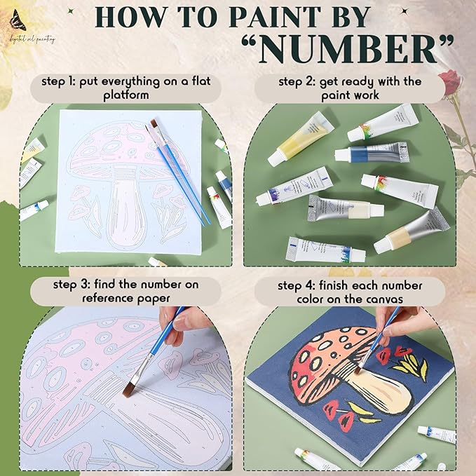 Nezyo 12 Sets Paint by Numbers Kit with Frame for Adult Beginners, Paint by Number DIY Acrylic Painting Canvas for Painting Party, Classroom Activity Birthday Gift, 8 x 8 Inch