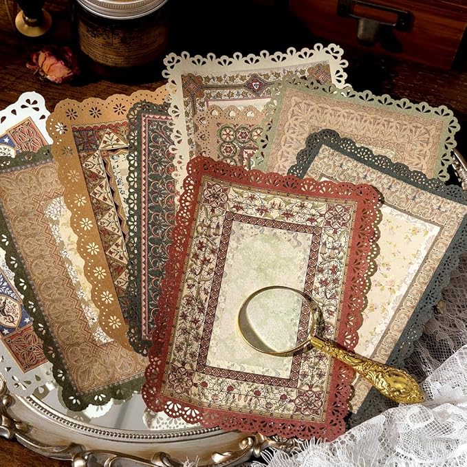 30 Sheets Lace Edged Vintage Scrapbook Paper, Assorted Set - 3 Pack Background Stationery Paper Ephemera for Junk Journaling Supplies, Scrapbooking, Collage, Letter Writing
