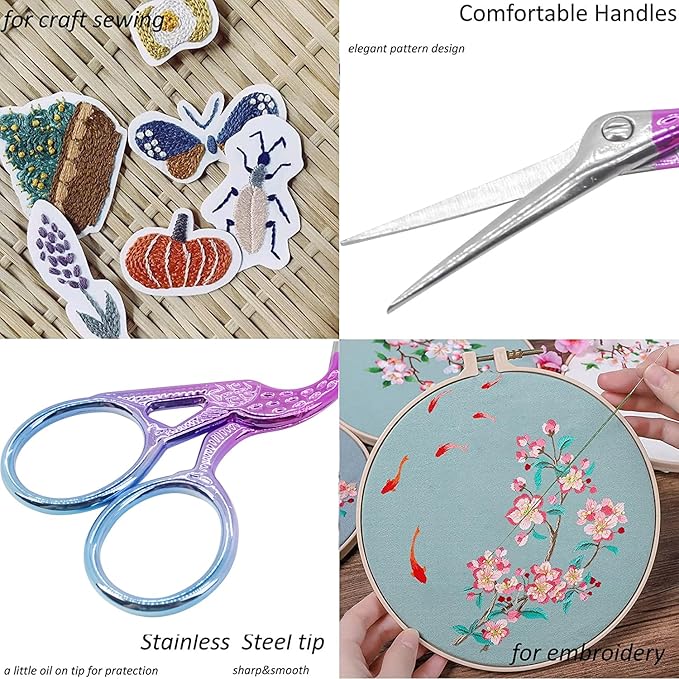 BIHRTC Small Embroidery Detail Shears Crafting Scissor Sharp Tip Stainless Steel Scissors 3.6Inch Needlework Scissors for Cross Stitch Cutting Sewing Handcraft Craft Art Work