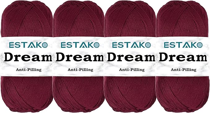 Estako Dream, (4 Skeins Pack) 100% Microfiber Acrylic Yarn, Soft, Super Fino/Fingering Weight (1) for Crochet and Knitting (4 x 3.5 Oz) / (4 x 382 Yrds) (73104 - Bordeaux)