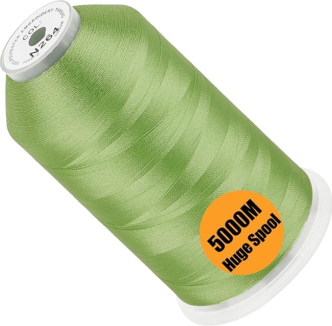 New brothread - Single Huge Spool 5000M Each Polyester Embroidery Machine Thread 40WT for Commercial and Domestic Machines - Green Dust(Janome Color)