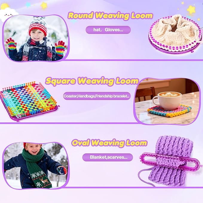 MIAOKE 633 Pcs Weaving Loom Kit with Pompom Maker,Knit Hat Scarf Knitting Loom Kit,Includes Storage Bag, Binding Needles, Colored Craft Rings, Yarn and Crochet Hooks, Knitting Loom Kits for Beginner