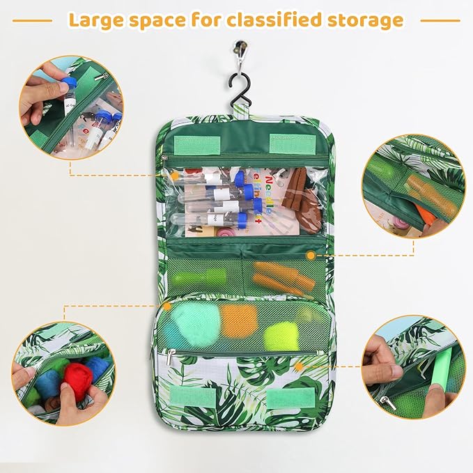 JNENERY Needle Felting Kit, 42 Colors Wool Roving Starter Kit, Needle Felting Starter Kits, Needle Felting Wool with Felt Tools, Instructions, Green Storage Bag for Felted Animal