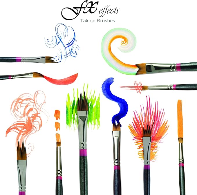 Creative Mark FX Effects Taklon Paint Brushes, Set of 10 - Watercolor, Acrylics & Oil Paint - Soft, Resilient Brush Styles: Multi-Liner, Ribbon, Angular, Dabber, Dagger - w/Resealable Vinyl Pouch