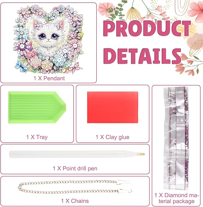 DOMROM Cat and Flower Diamond Art Hanging Kits for Kids Beginners, Special Shaped Crystal Diamond Painting Cat Pendant, DIY Diamond Art Suncatchers Animal for Home Garden Wall Decor Gift
