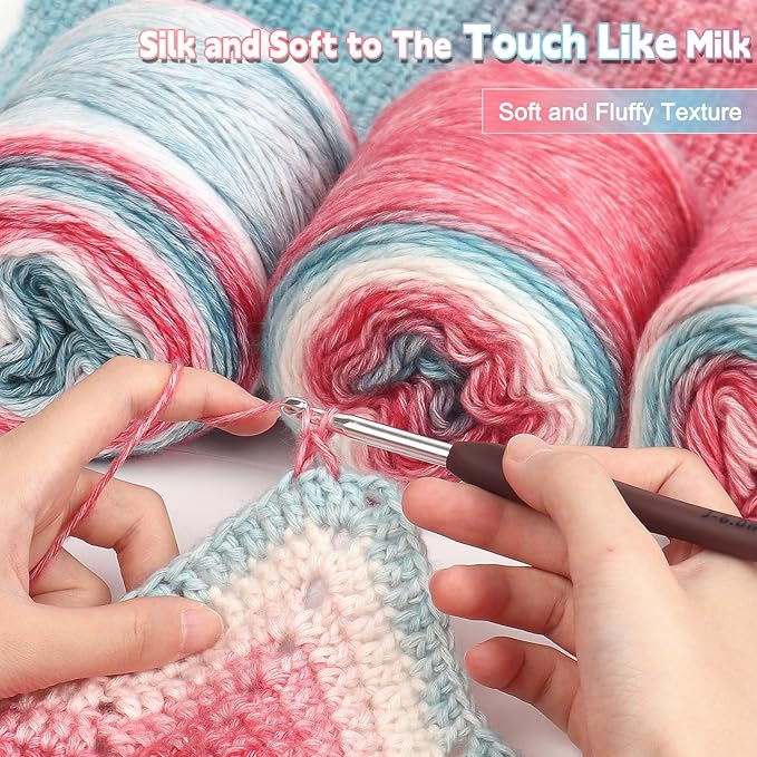 Katech Ombré Yarn for Crocheting-Gradient Cake Yarn-4x100g 60% Cotton 30% Acrylic 11% Wool-Multicolor Soft Rainbow Cotton Crochet Yarn for Scarves, Shawls, Blankets and Garments(M)