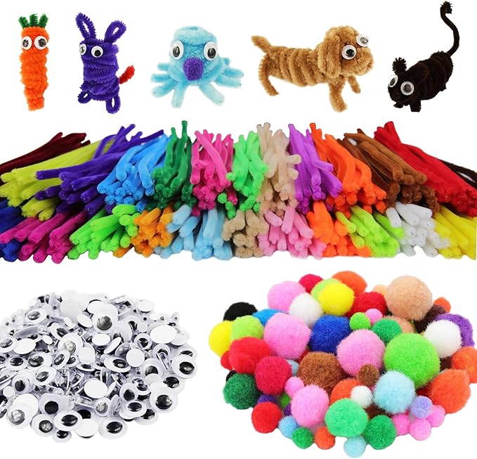 862 Pieces Art & Craft Supplies Set DIY Activities & Parties Pipe Cleaners Craft Set 200 Pcs Pipe Cleaners 454 Pcs Pom Poms 208 Pcs Wiggle Eyes Self Adhesive