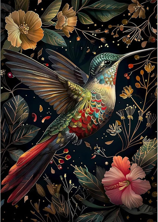 SENQAO Hummingbird Diamond Painting Kits for Adults, Flower Diamond Art Kits for Adults Beginner, DIY Full Drill Diamond Dot Gem Painting for Home Wall Decor 12x16inch