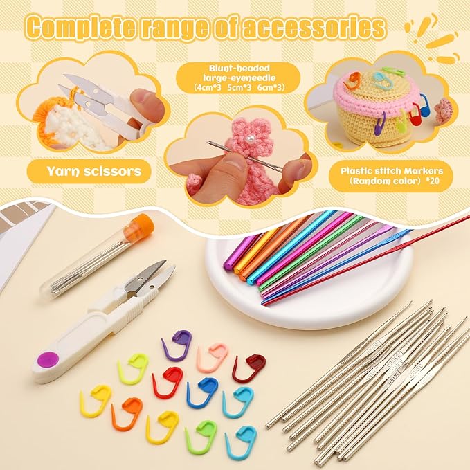 IMZAY 54 Pcs Crochet Hooks Set, 0.6mm-6.5mm Crochet Needles for Yarn Crochet Kits for Beginners, Ergonomic Crochet Hooks with Knitting Accessories, Crochet Supplies, Knitting Needles for Crocheters