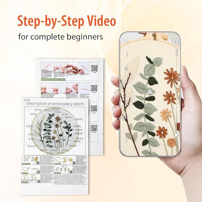 JOINRUN Embroidery Kit for Beginners Adults, Cross Stitch Kits, Includes Embroidery Patterns, Color Threads, Full Range Accessories, Easy to Follow Instruction and Video (Flower)
